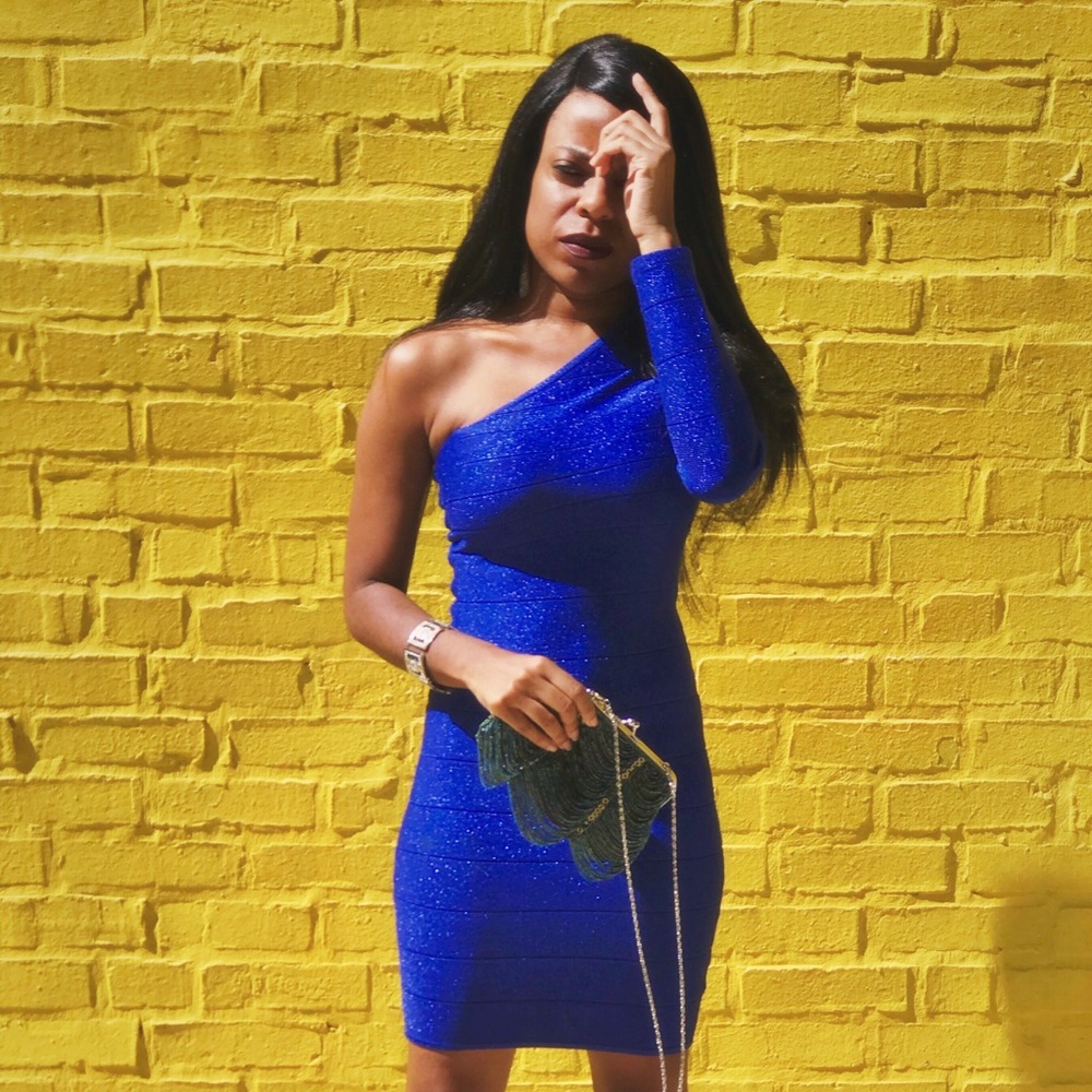Royal blue one shoulder body con dress